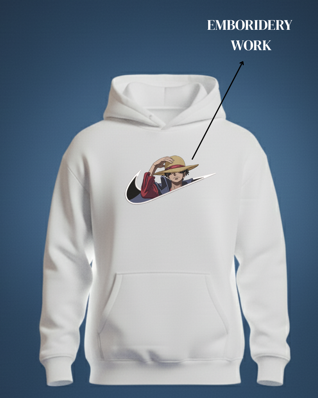 White Hoodie with Anime Embroidery Design – Premium Streetwear by Chicmates