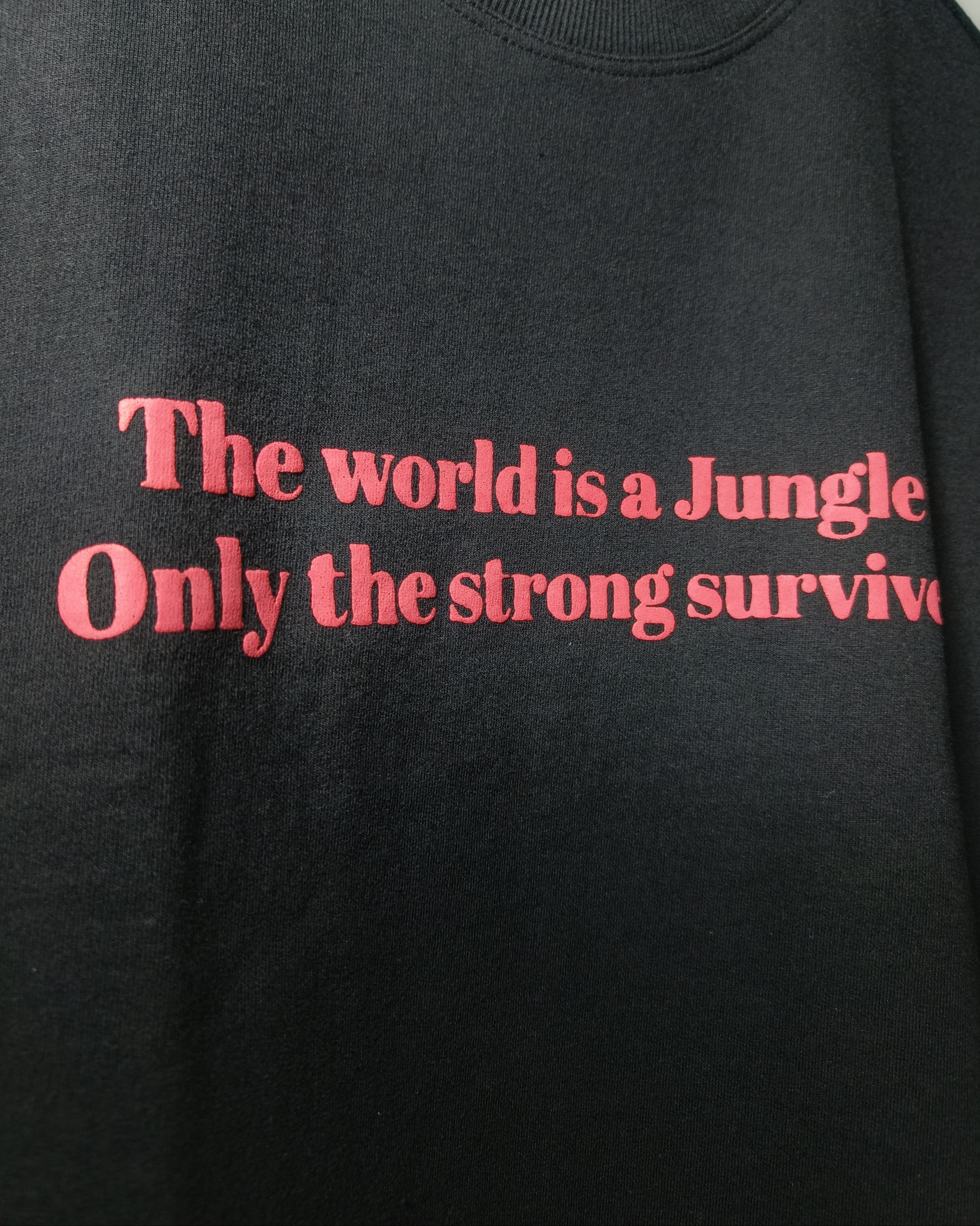 Black sweatshirt with red text on a plain background