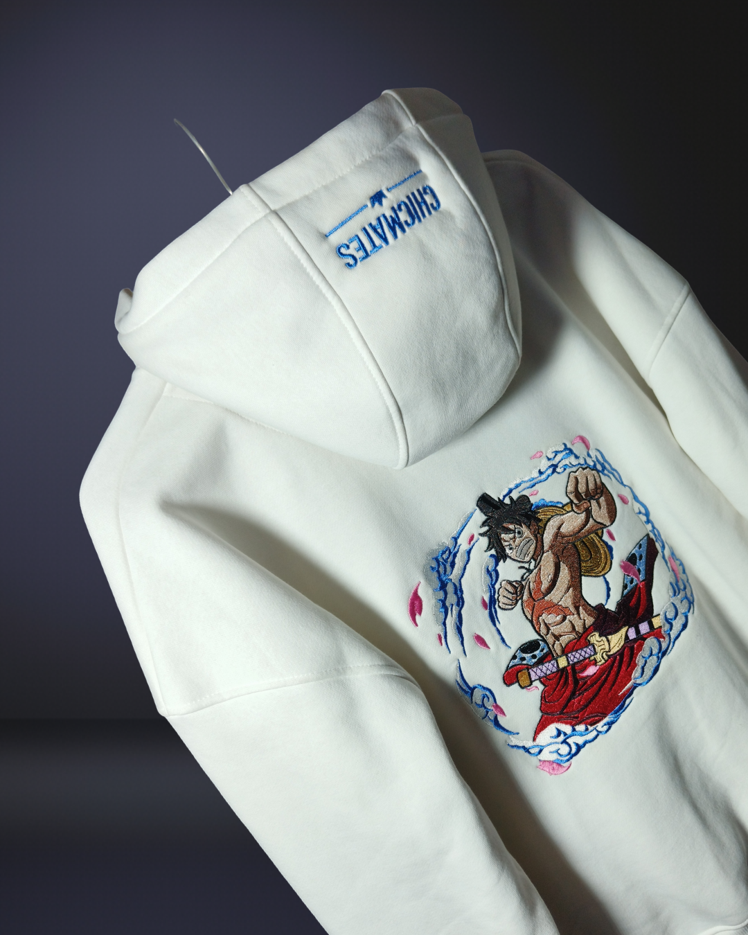 White Hoodie with Anime Embroidery Design – Premium Streetwear by Chicmates