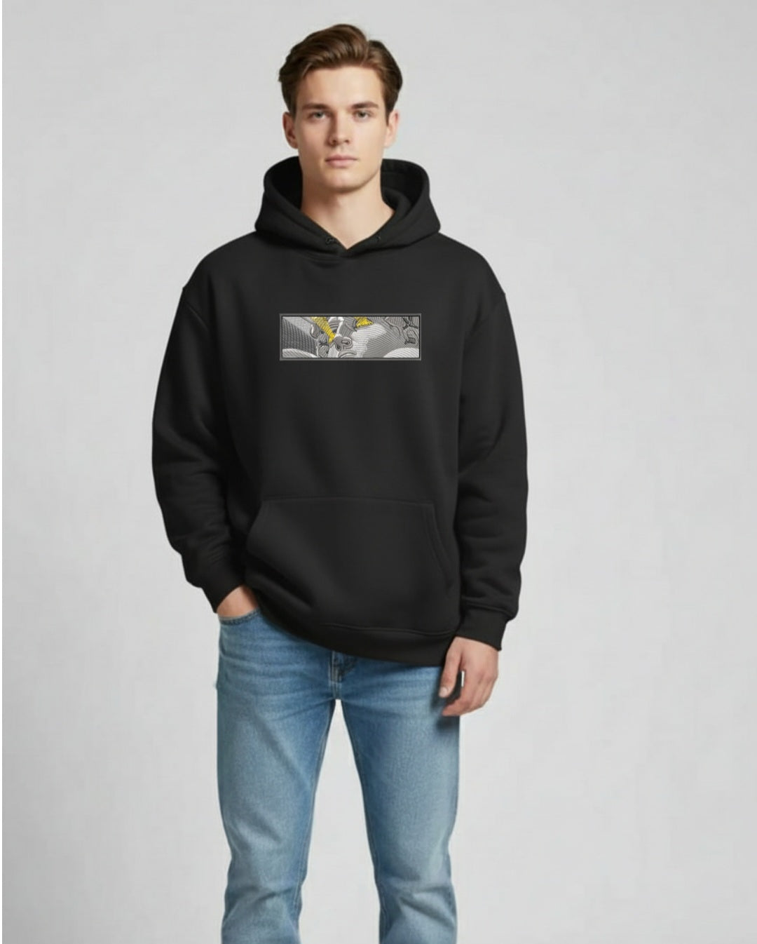 Black Unisex Embroidered Hoodie | Premium Oversized Streetwear Sweatshirt with Artistic Design