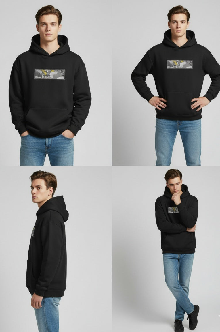 Black Unisex Embroidered Hoodie | Premium Oversized Streetwear Sweatshirt with Artistic Design
